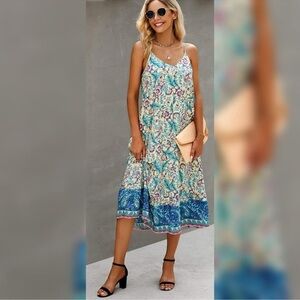 Floral and Paisley colorful Midi maxi Dress sz M hippie boho summer of love